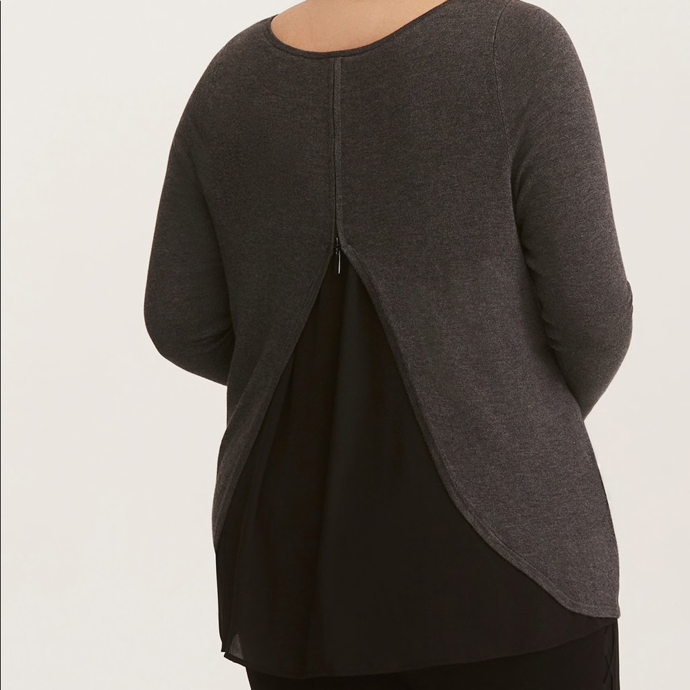 EUC Torrid Grey Chiffon-Back Zip Sweater Sz 2